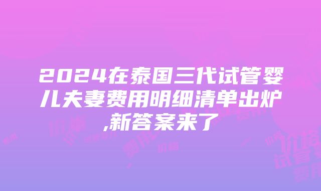 2024在泰国三代试管婴儿夫妻费用明细清单出炉,新答案来了