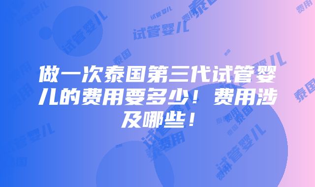 做一次泰国第三代试管婴儿的费用要多少！费用涉及哪些！