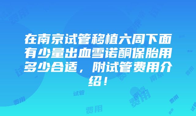 在南京试管移植六周下面有少量出血雪诺酮保胎用多少合适，附试管费用介绍！