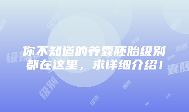 你不知道的养囊胚胎级别都在这里，求详细介绍！