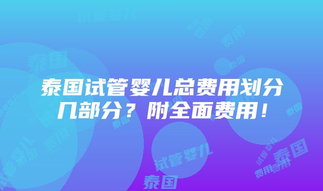 泰国试管婴儿总费用划分几部分？附全面费用！