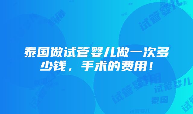 泰国做试管婴儿做一次多少钱，手术的费用！