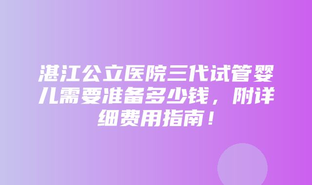 湛江公立医院三代试管婴儿需要准备多少钱，附详细费用指南！