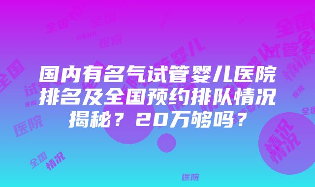 国内有名气试管婴儿医院排名及全国预约排队情况揭秘？20万够吗？