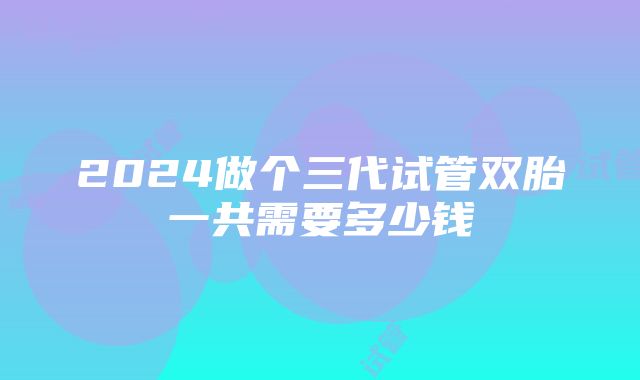 2024做个三代试管双胎一共需要多少钱