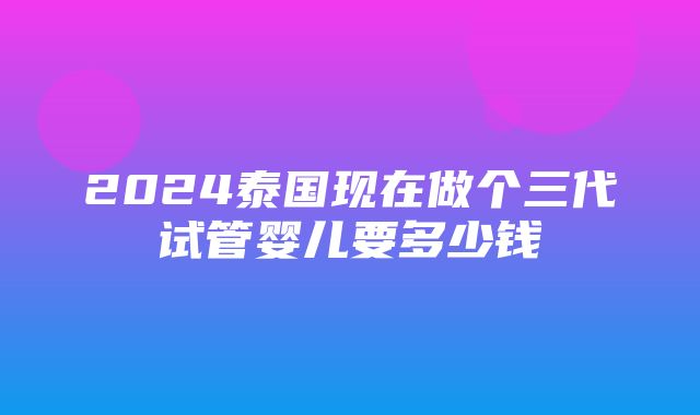 2024泰国现在做个三代试管婴儿要多少钱