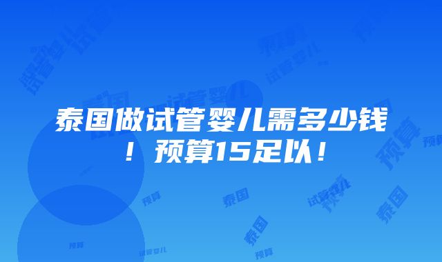 泰国做试管婴儿需多少钱！预算15足以！