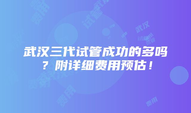 武汉三代试管成功的多吗？附详细费用预估！