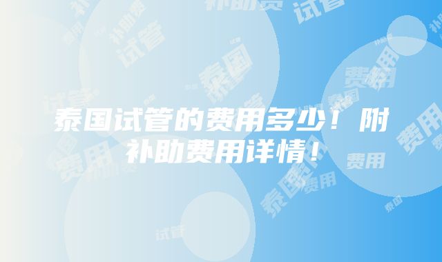 泰国试管的费用多少！附补助费用详情！