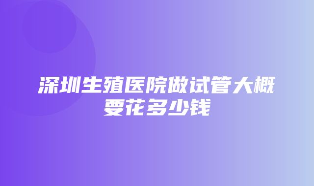 深圳生殖医院做试管大概要花多少钱