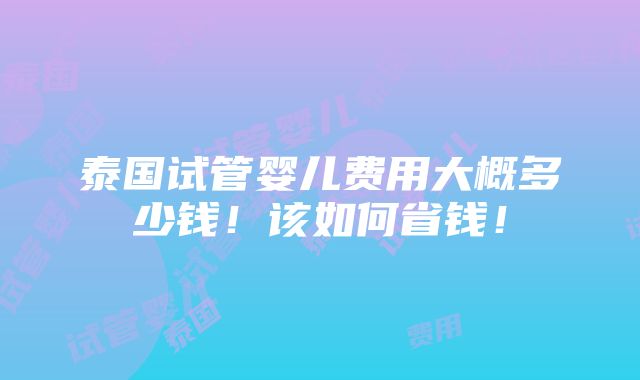 泰国试管婴儿费用大概多少钱！该如何省钱！