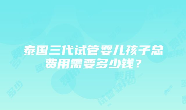 泰国三代试管婴儿孩子总费用需要多少钱？