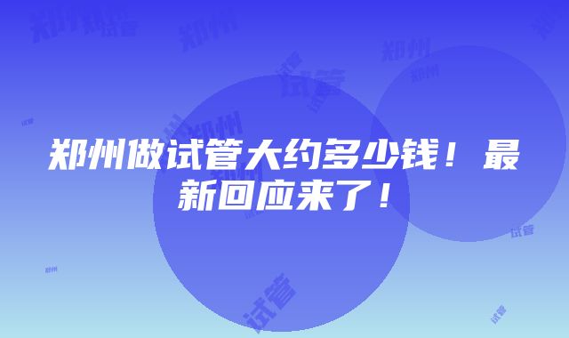 郑州做试管大约多少钱！最新回应来了！