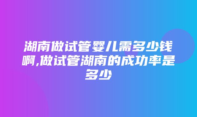 湖南做试管婴儿需多少钱啊,做试管湖南的成功率是多少