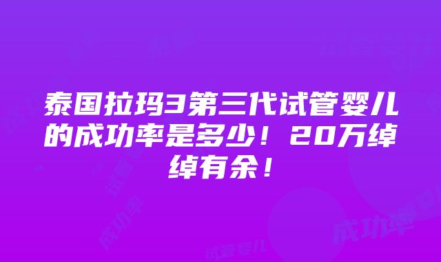 泰国拉玛3第三代试管婴儿的成功率是多少！20万绰绰有余！