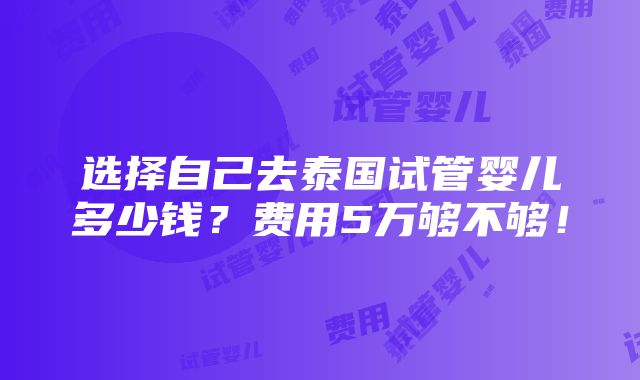 选择自己去泰国试管婴儿多少钱？费用5万够不够！