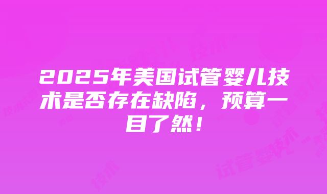 2025年美国试管婴儿技术是否存在缺陷，预算一目了然！