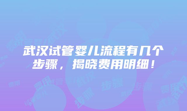 武汉试管婴儿流程有几个步骤，揭晓费用明细！