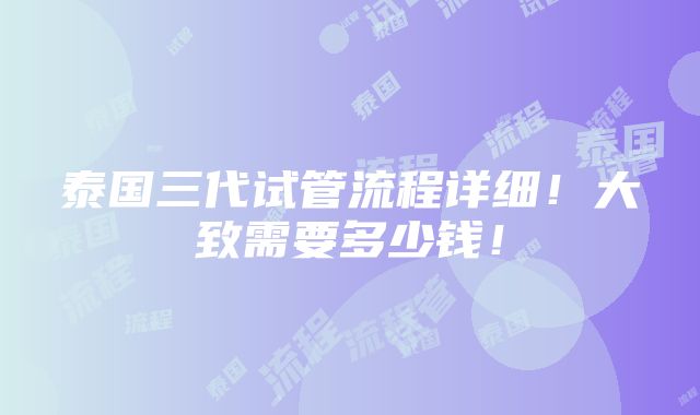 泰国三代试管流程详细！大致需要多少钱！