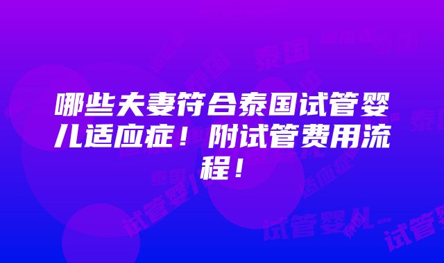 哪些夫妻符合泰国试管婴儿适应症！附试管费用流程！