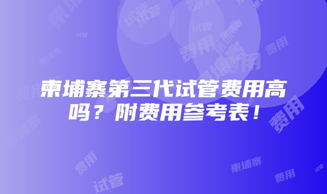 柬埔寨第三代试管费用高吗？附费用参考表！