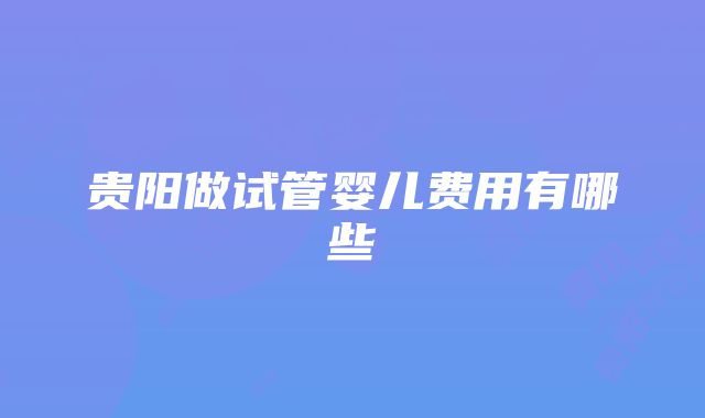 贵阳做试管婴儿费用有哪些