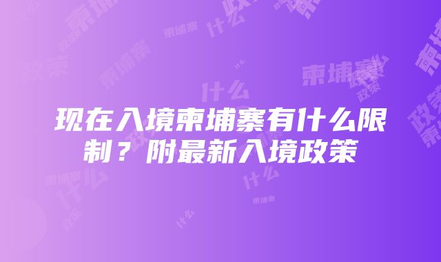 现在入境柬埔寨有什么限制？附最新入境政策