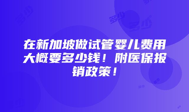 在新加坡做试管婴儿费用大概要多少钱！附医保报销政策！