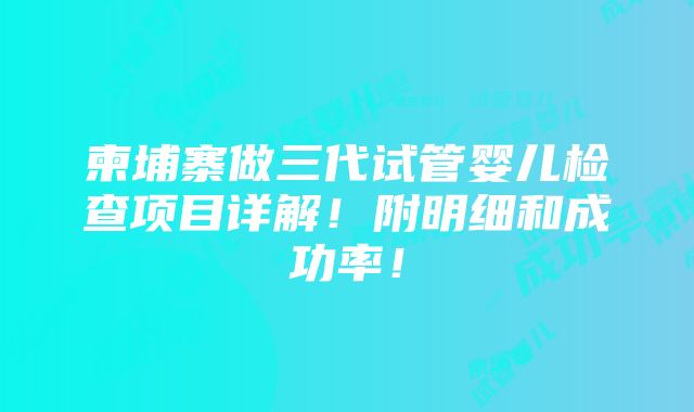 柬埔寨做三代试管婴儿检查项目详解！附明细和成功率！