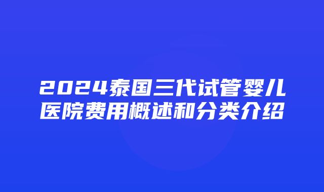 2024泰国三代试管婴儿医院费用概述和分类介绍