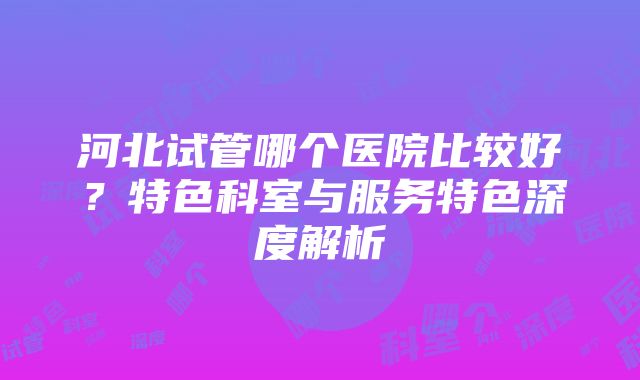 河北试管哪个医院比较好？特色科室与服务特色深度解析