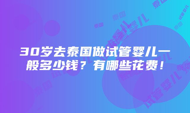 30岁去泰国做试管婴儿一般多少钱？有哪些花费！