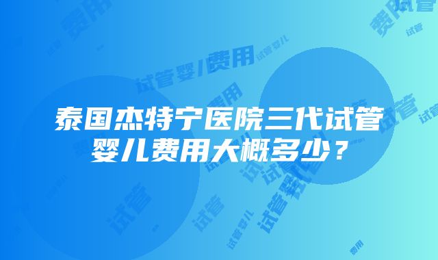 泰国杰特宁医院三代试管婴儿费用大概多少？