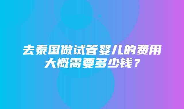 去泰国做试管婴儿的费用大概需要多少钱？