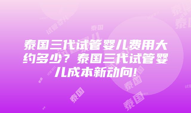 泰国三代试管婴儿费用大约多少？泰国三代试管婴儿成本新动向!