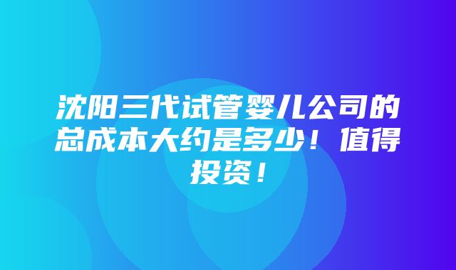 沈阳三代试管婴儿公司的总成本大约是多少！值得投资！