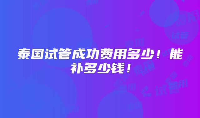 泰国试管成功费用多少！能补多少钱！