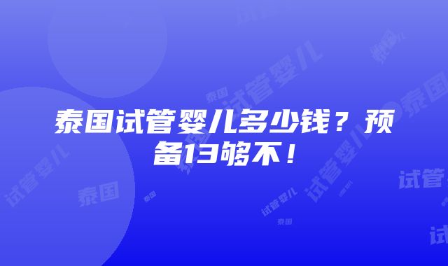 泰国试管婴儿多少钱？预备13够不！