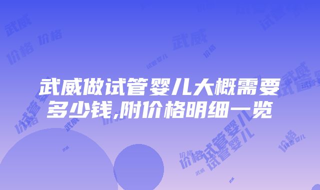 武威做试管婴儿大概需要多少钱,附价格明细一览