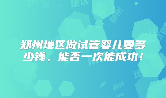 郑州地区做试管婴儿要多少钱，能否一次能成功！