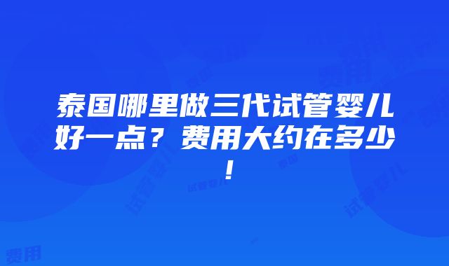 泰国哪里做三代试管婴儿好一点？费用大约在多少！