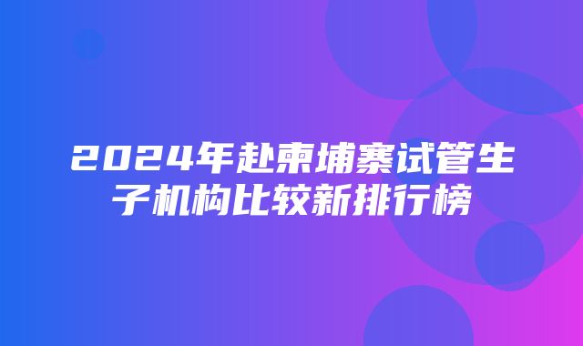 2024年赴柬埔寨试管生子机构比较新排行榜