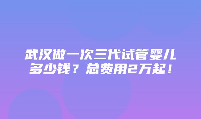 武汉做一次三代试管婴儿多少钱？总费用2万起！