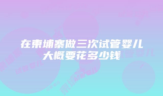 在柬埔寨做三次试管婴儿大概要花多少钱