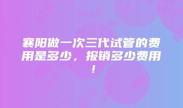 襄阳做一次三代试管的费用是多少，报销多少费用！