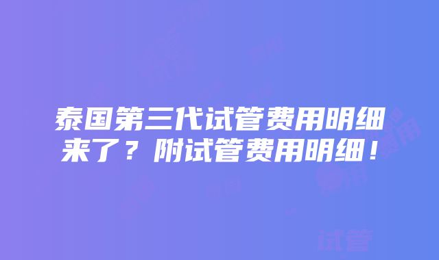 泰国第三代试管费用明细来了？附试管费用明细！