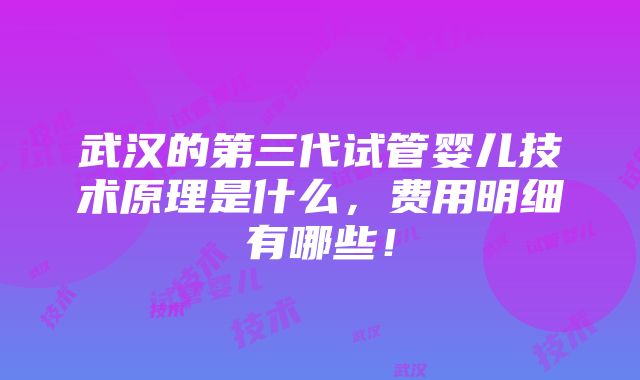 武汉的第三代试管婴儿技术原理是什么，费用明细有哪些！