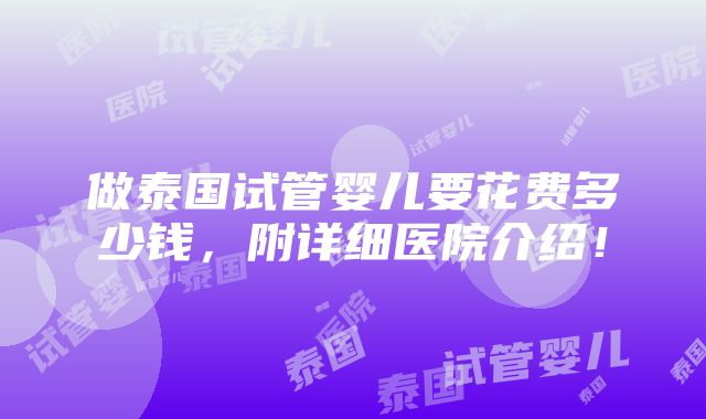 做泰国试管婴儿要花费多少钱，附详细医院介绍！