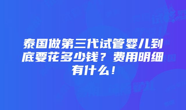 泰国做第三代试管婴儿到底要花多少钱？费用明细有什么！