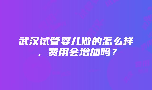 武汉试管婴儿做的怎么样，费用会增加吗？